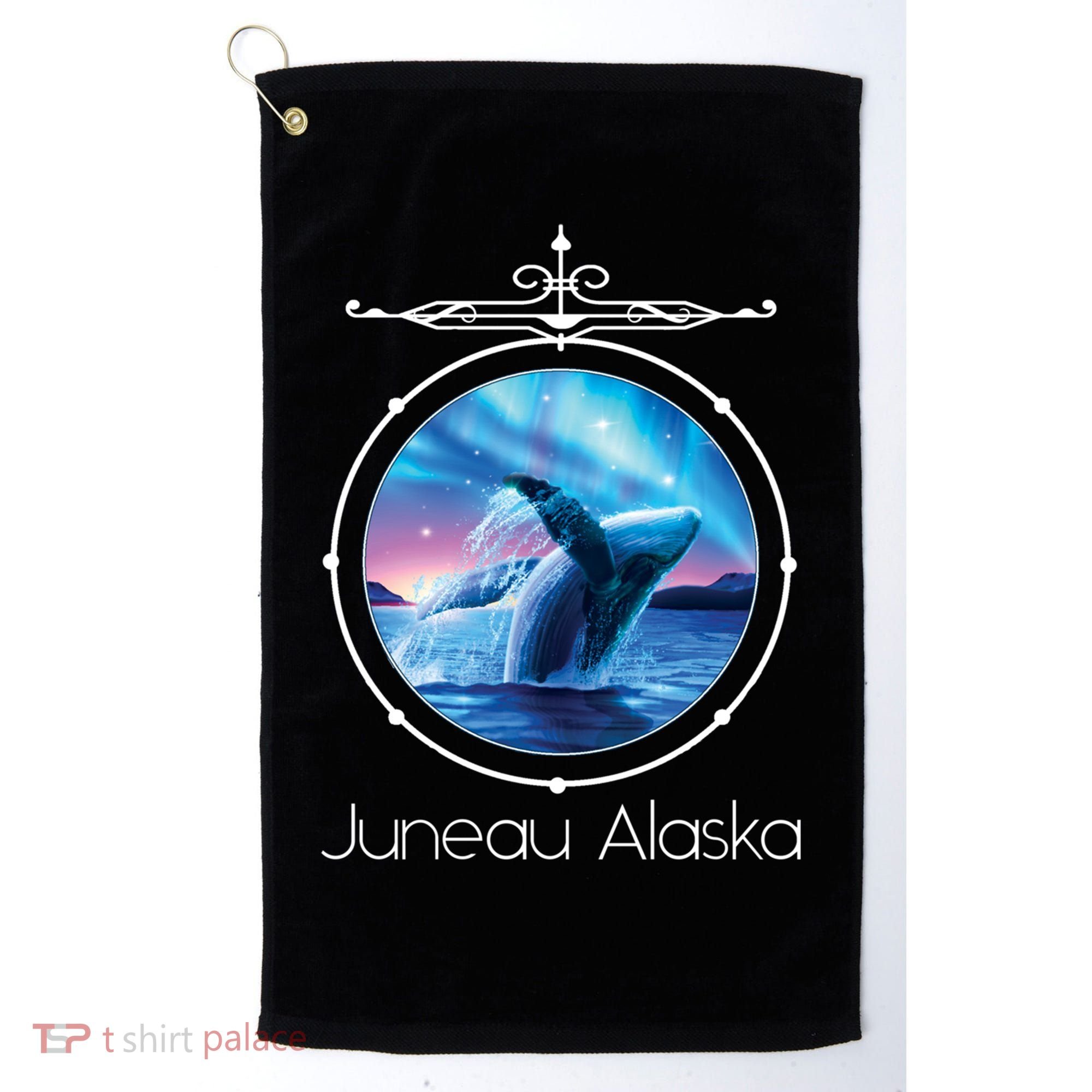 Juneau Alaska Whale Watching Aurora Borealis Souvenir Gift Golf Towel