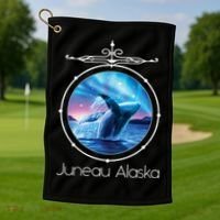 Juneau Alaska Whale Watching Aurora Borealis Souvenir Gift Golf Towel thumb 1