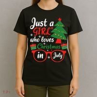 Just A Who Loves Christmas In July Summer Gift T-Shirt thumb 4