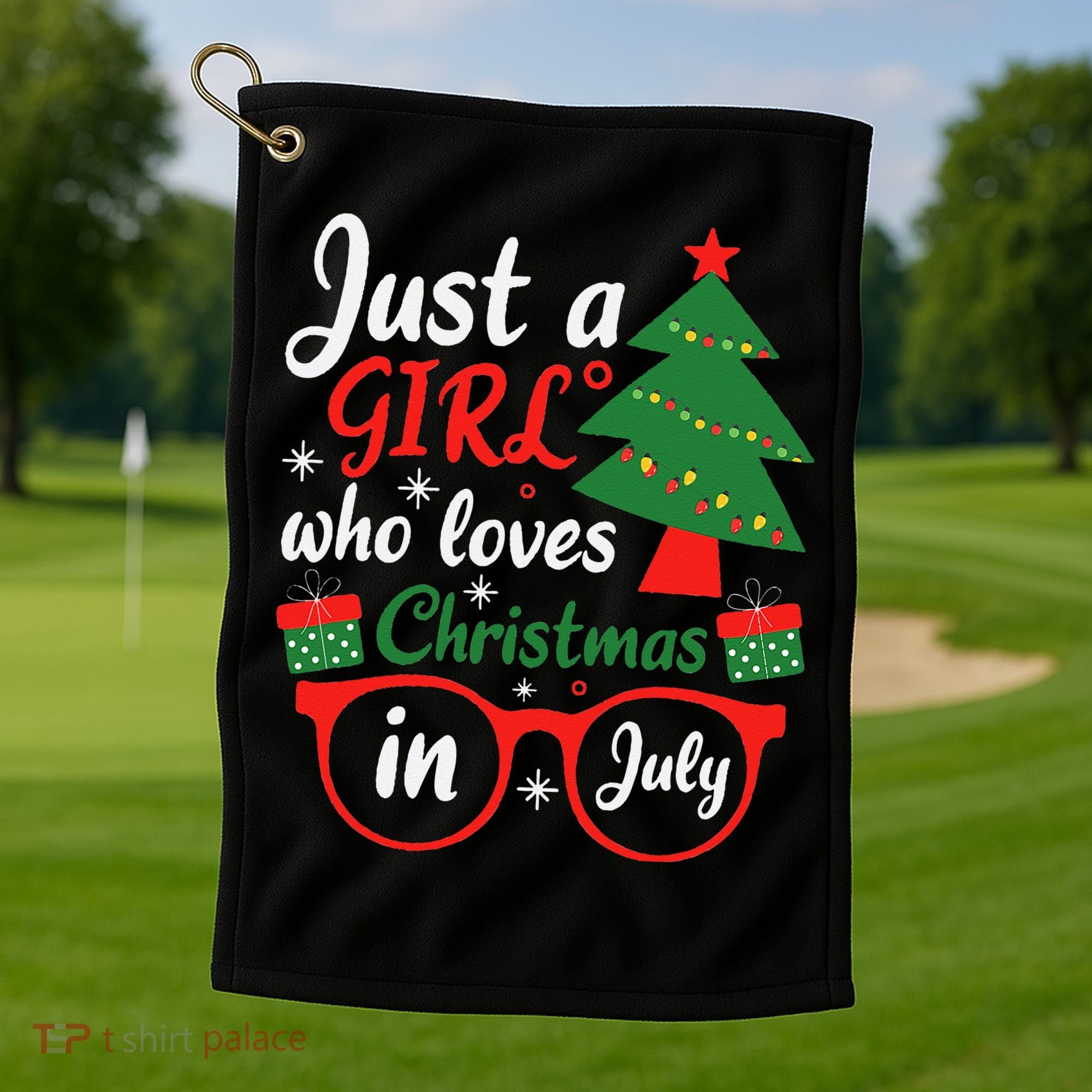 Just A Who Loves Christmas In July Summer Gift Golf Towel