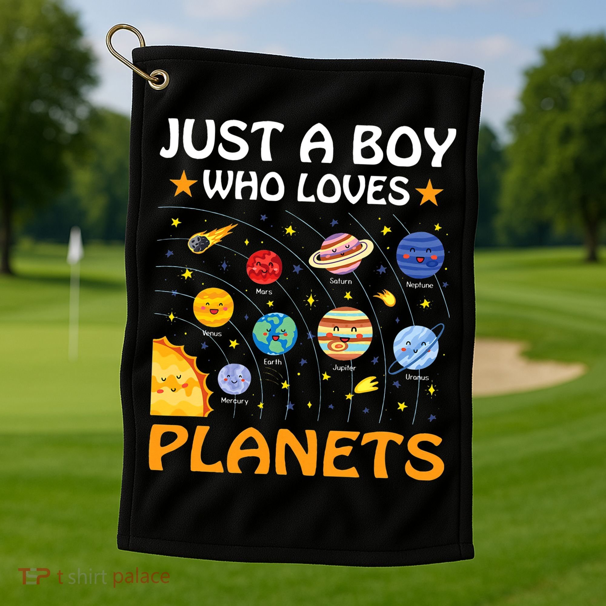 Just A  Who Loves Planets & Solar System Space Science Golf Towel