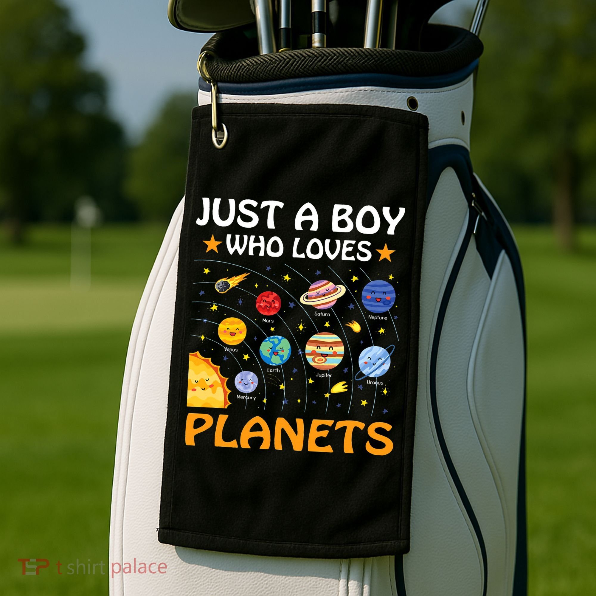 Just A  Who Loves Planets & Solar System Space Science Golf Towel