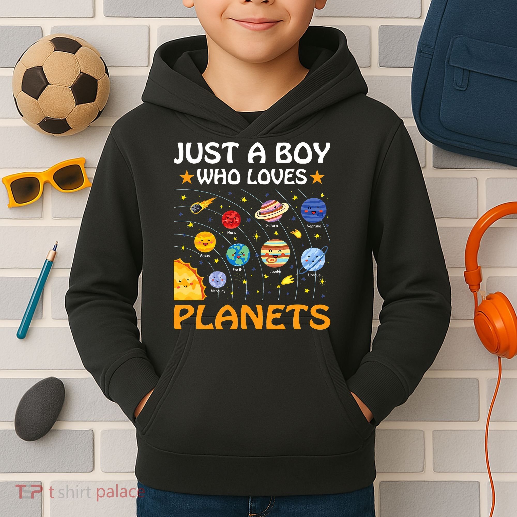 Just A  Who Loves Planets & Solar System Space Science Kids Hoodie