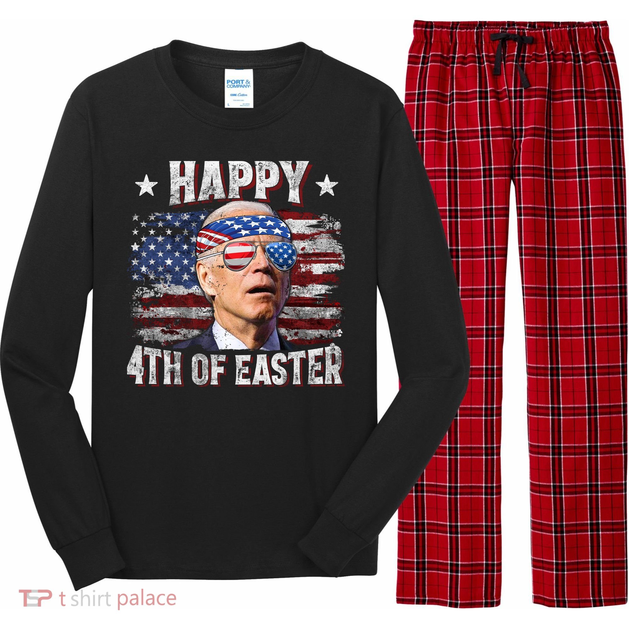 Joe Biden 4th Of July Shirts Happy 4th Of Easter American US Flag Long Sleeve Pajama Set