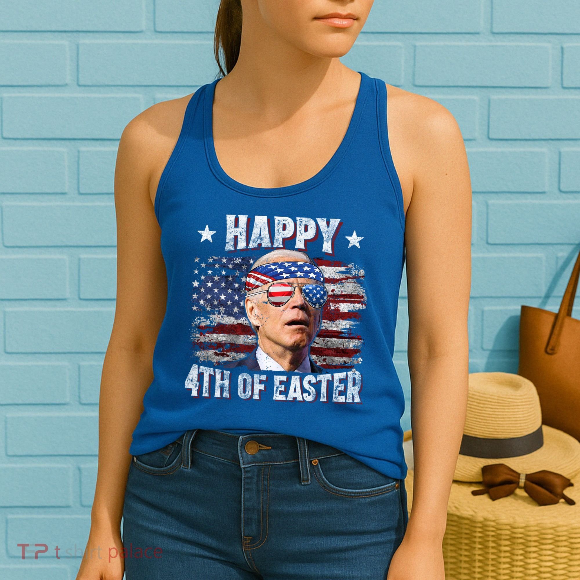 Joe Biden 4th Of July Shirts Happy 4th Of Easter American US Flag Women's Tank Top