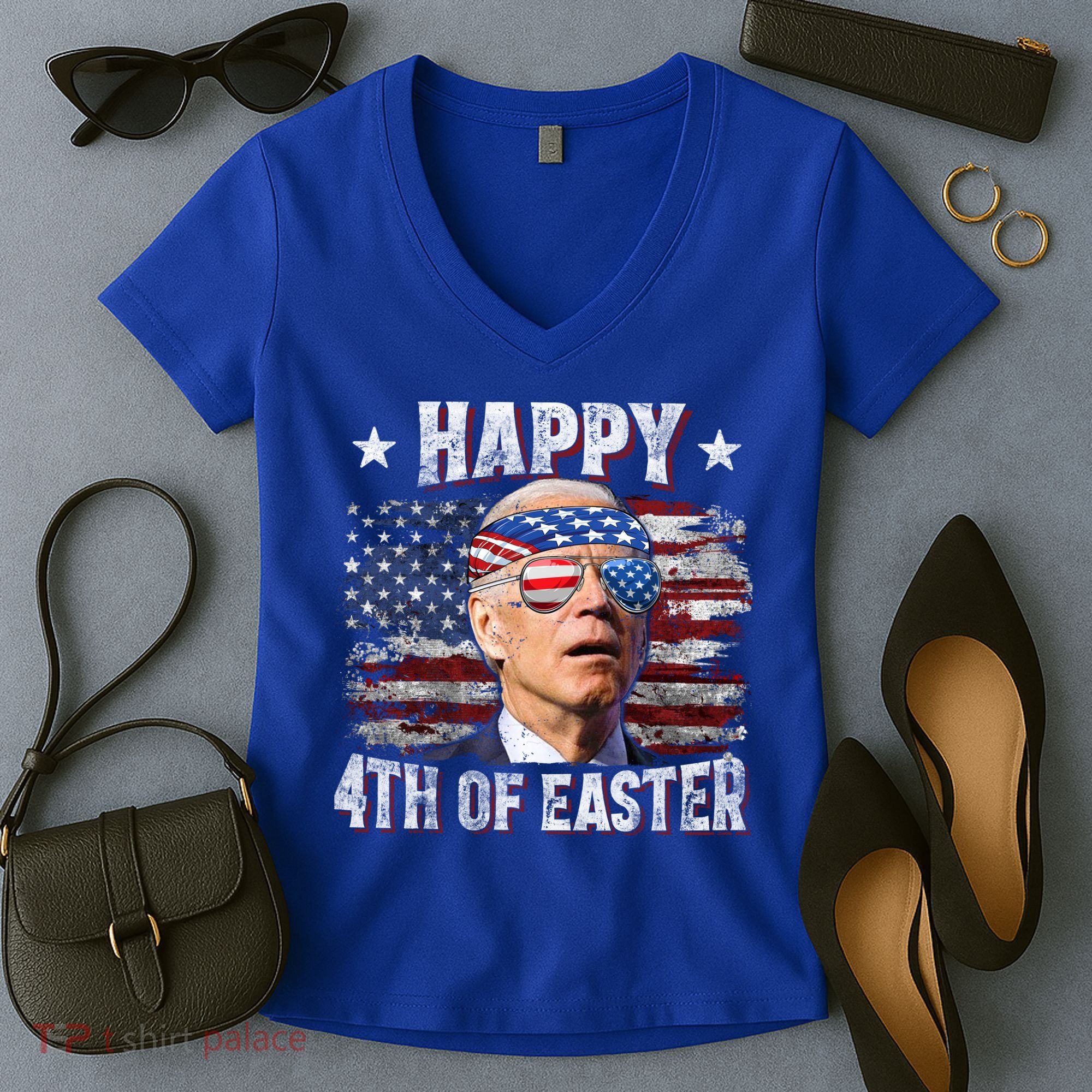 Joe Biden 4th Of July Shirts Happy 4th Of Easter American US Flag Women's V-Neck T-Shirt