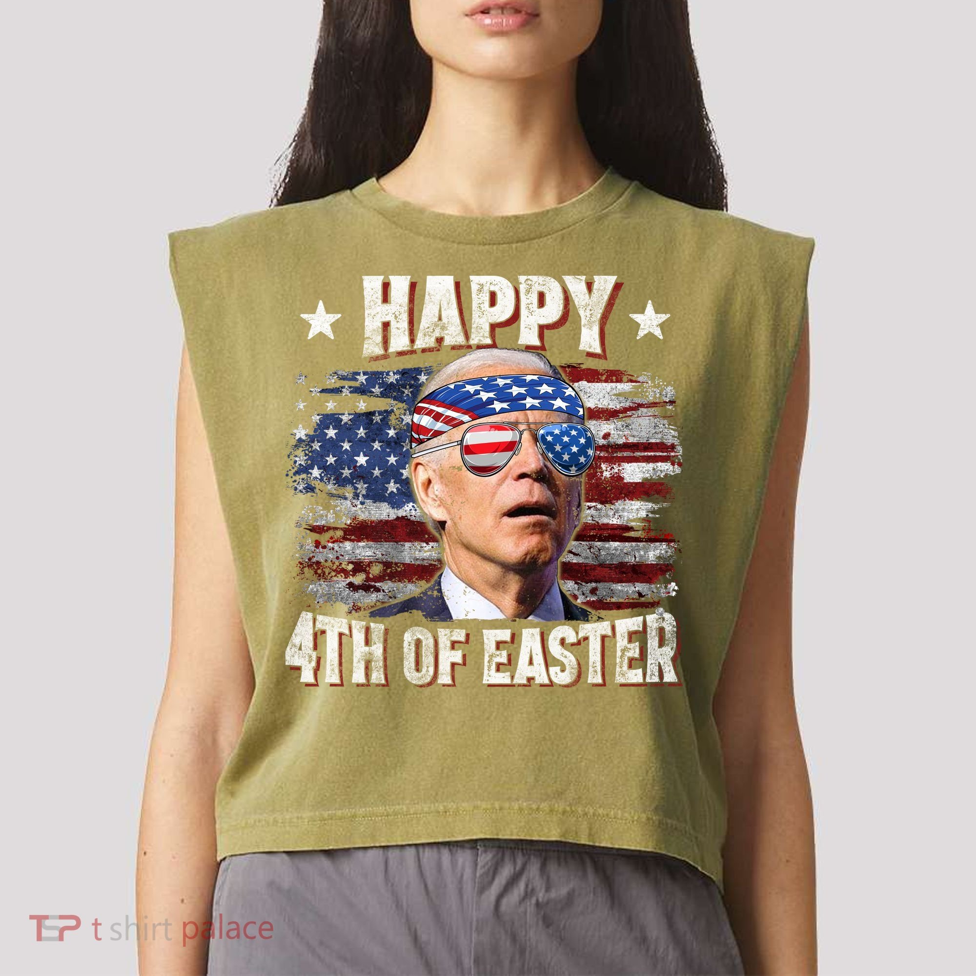 Joe Biden 4th Of July Shirts Happy 4th Of Easter American US Flag Garment-Dyed Women's Muscle Tee