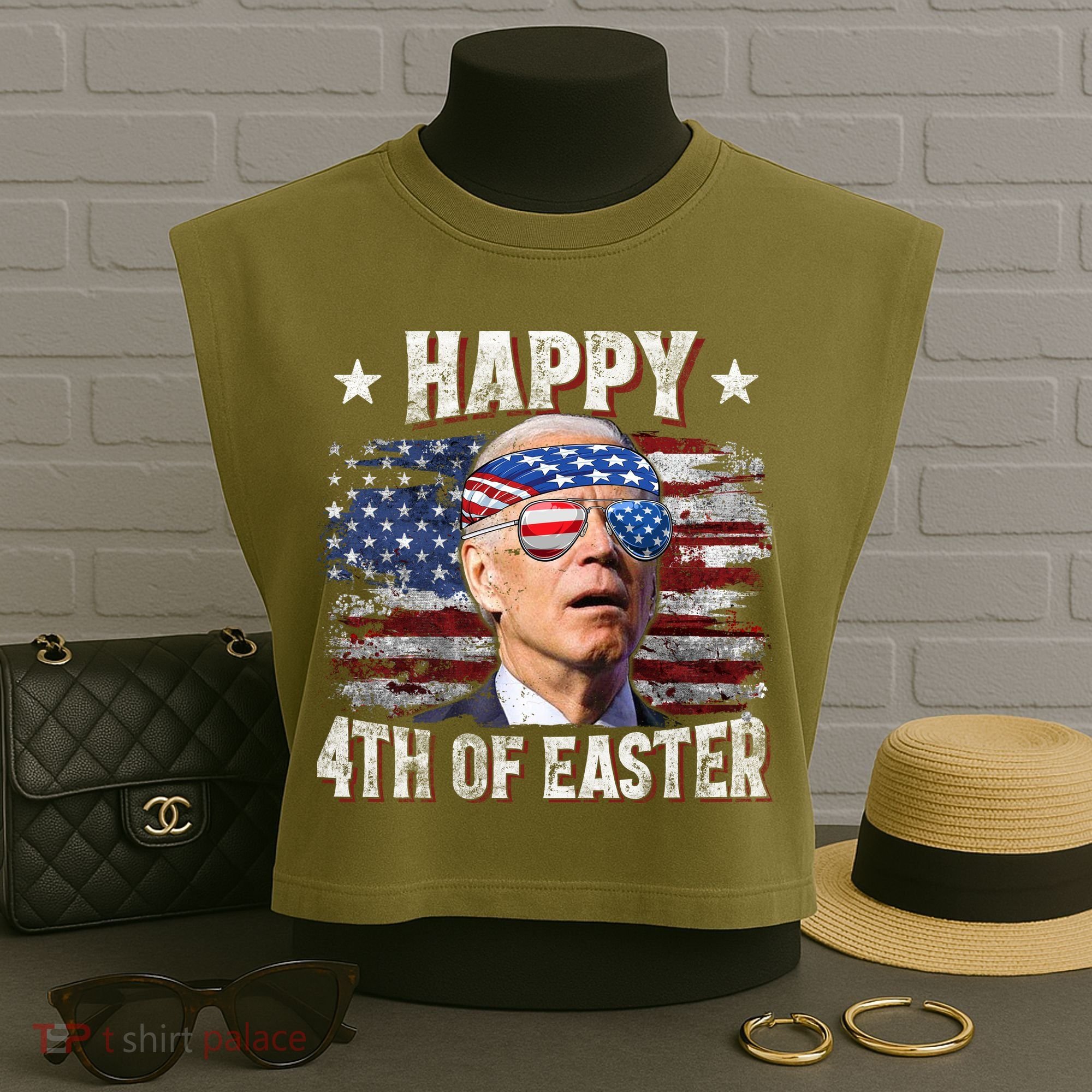 Joe Biden 4th Of July Shirts Happy 4th Of Easter American US Flag Garment-Dyed Women's Muscle Tee