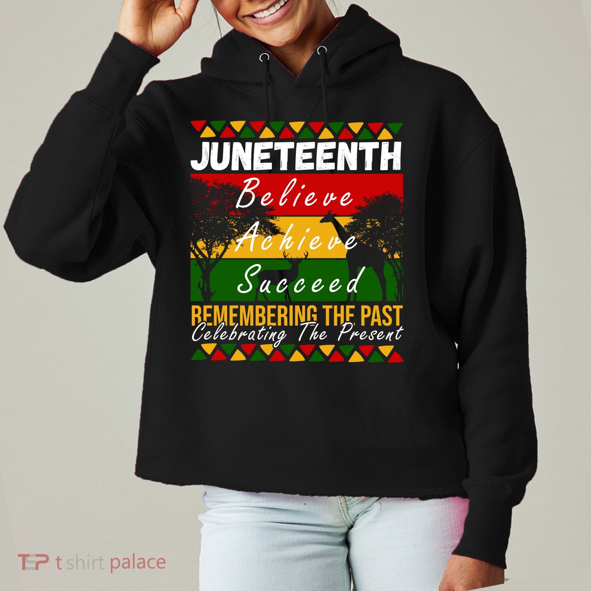 Juneteenth Believe Achieve Succeed Africa Ladies Heavyweight Boxy Pullover Hoodie