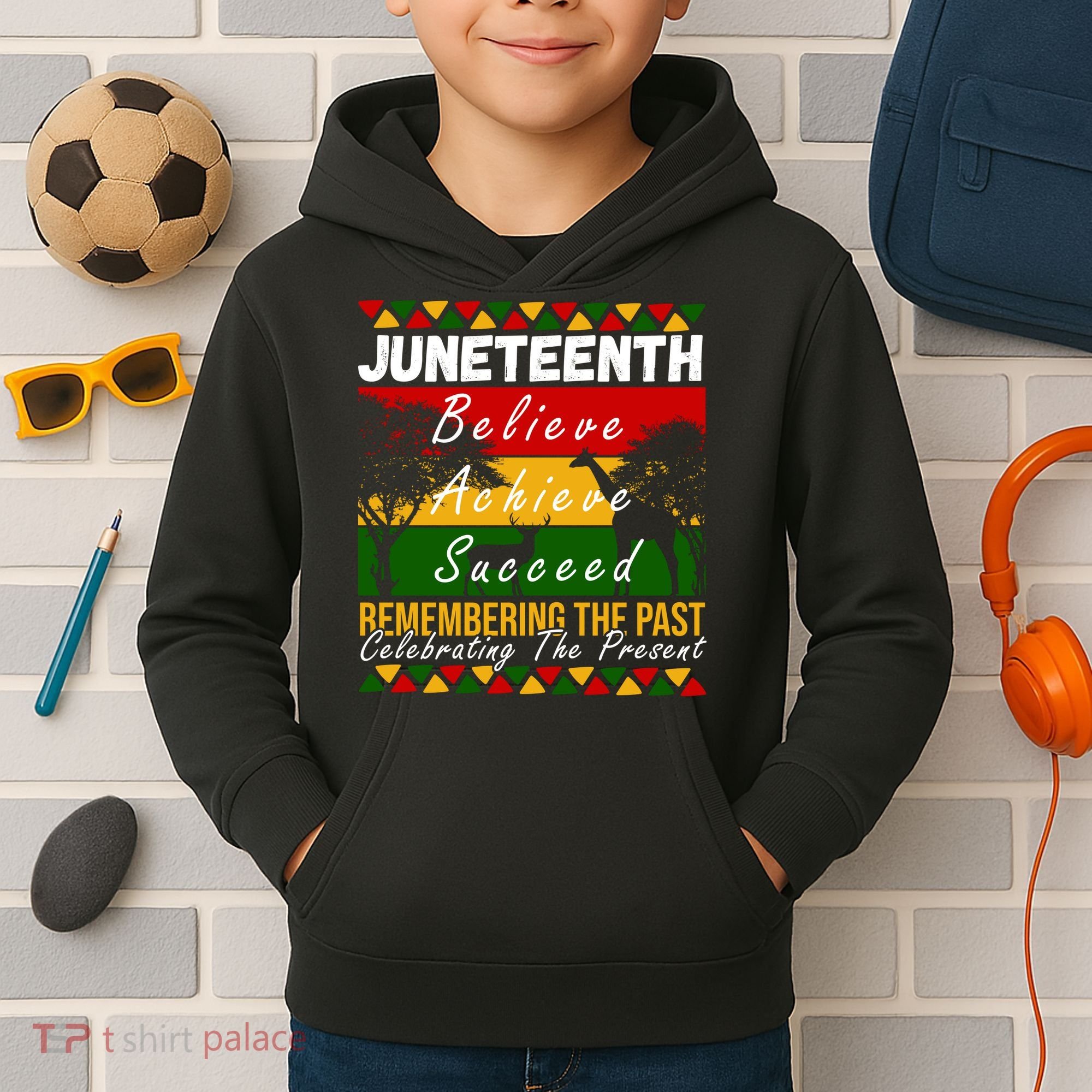 Juneteenth Believe Achieve Succeed Africa Kids Hoodie