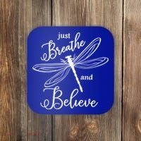 Just Breathe And Believe Dragonfly Print Cool Gift Coaster thumb 0