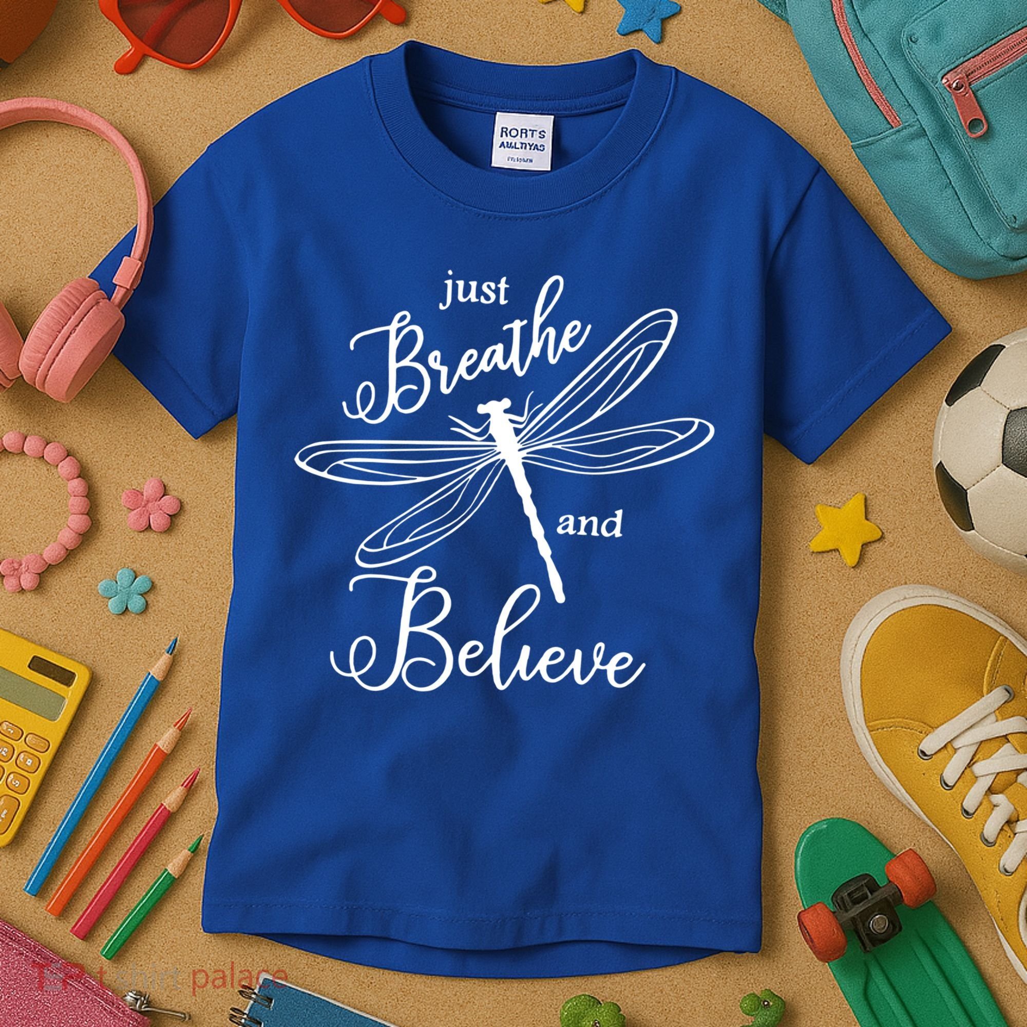 Just Breathe And Believe Dragonfly Print Cool Gift Kids T-Shirt