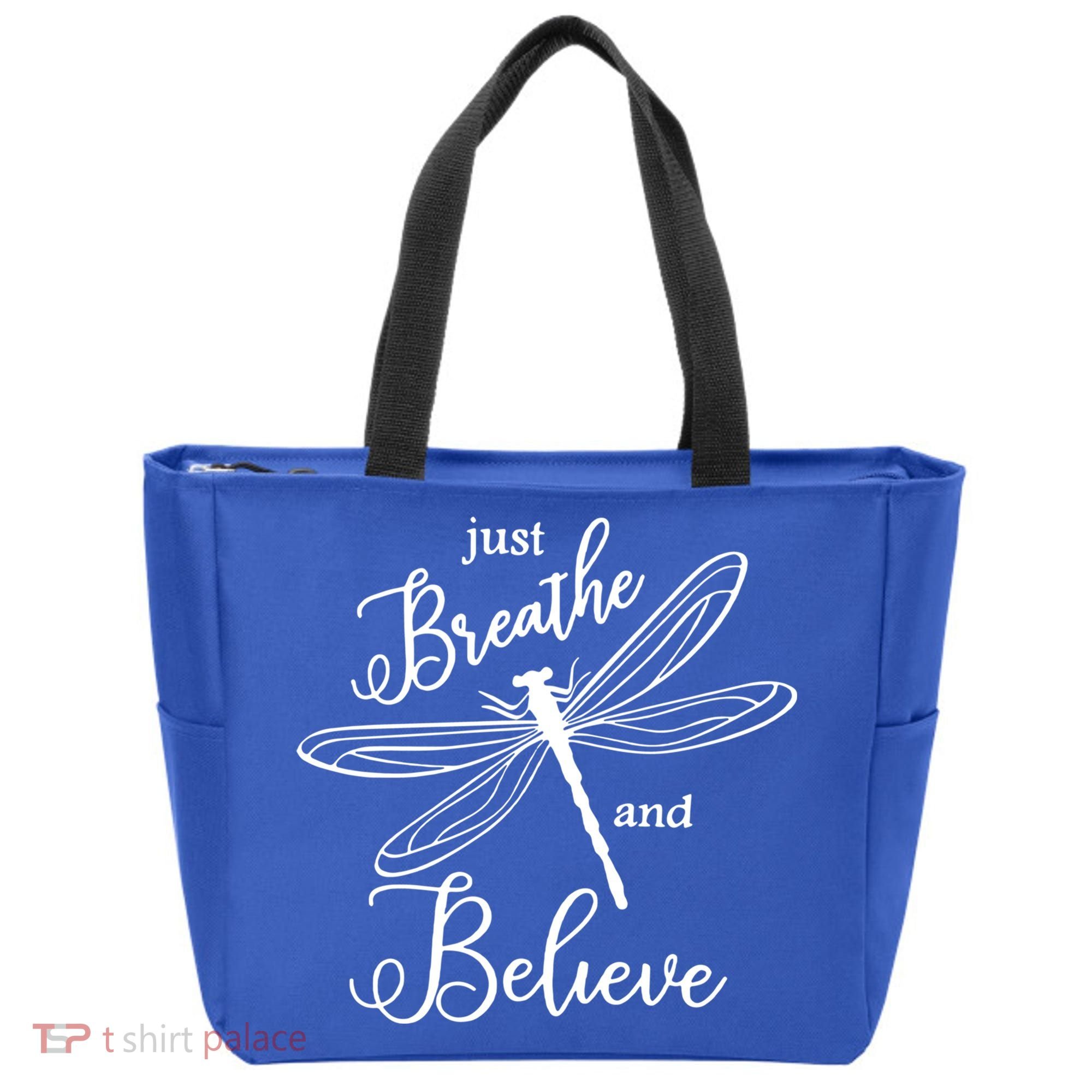 Just Breathe And Believe Dragonfly Print Cool Gift Tote Bag