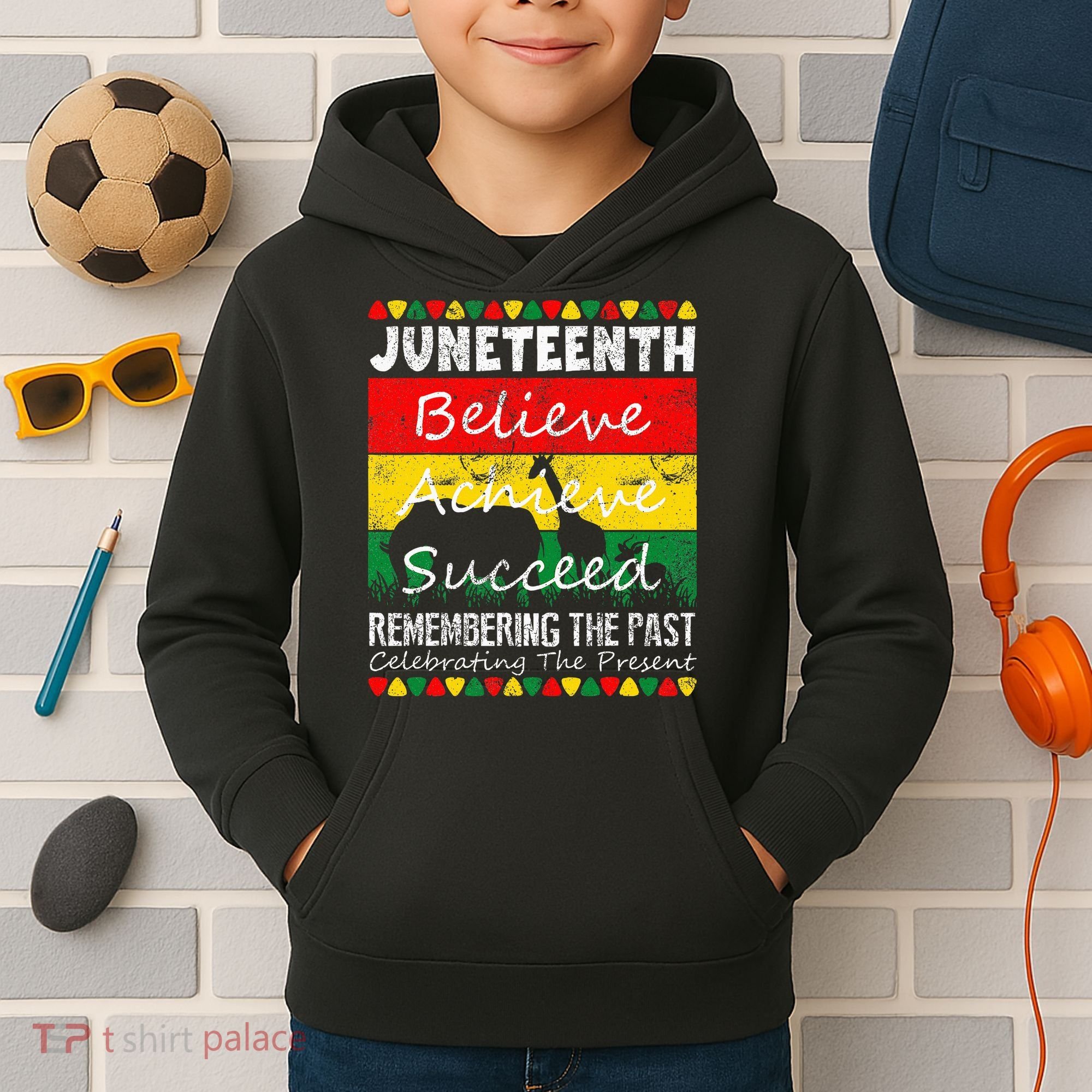 Juneteen Believe Achieve Succeed My Independence Day Kids Hoodie