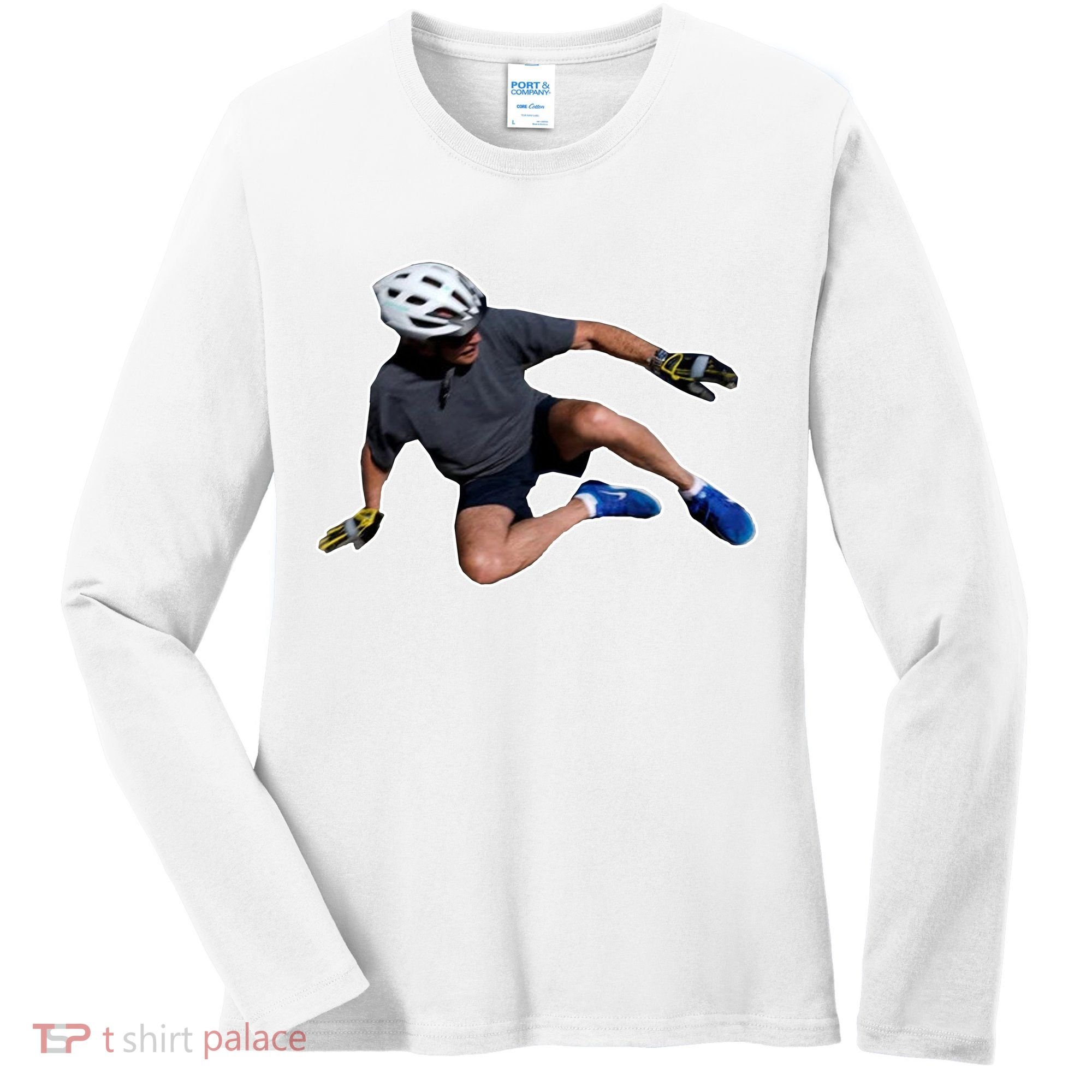 Joe Biden Bicycle Fall Funny Meme Women's Long Sleeve Shirt