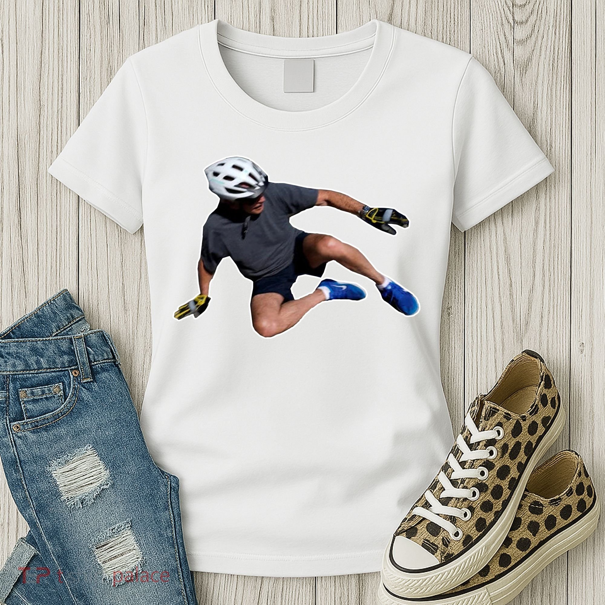 Joe Biden Bicycle Fall Funny Meme Women's T-Shirt