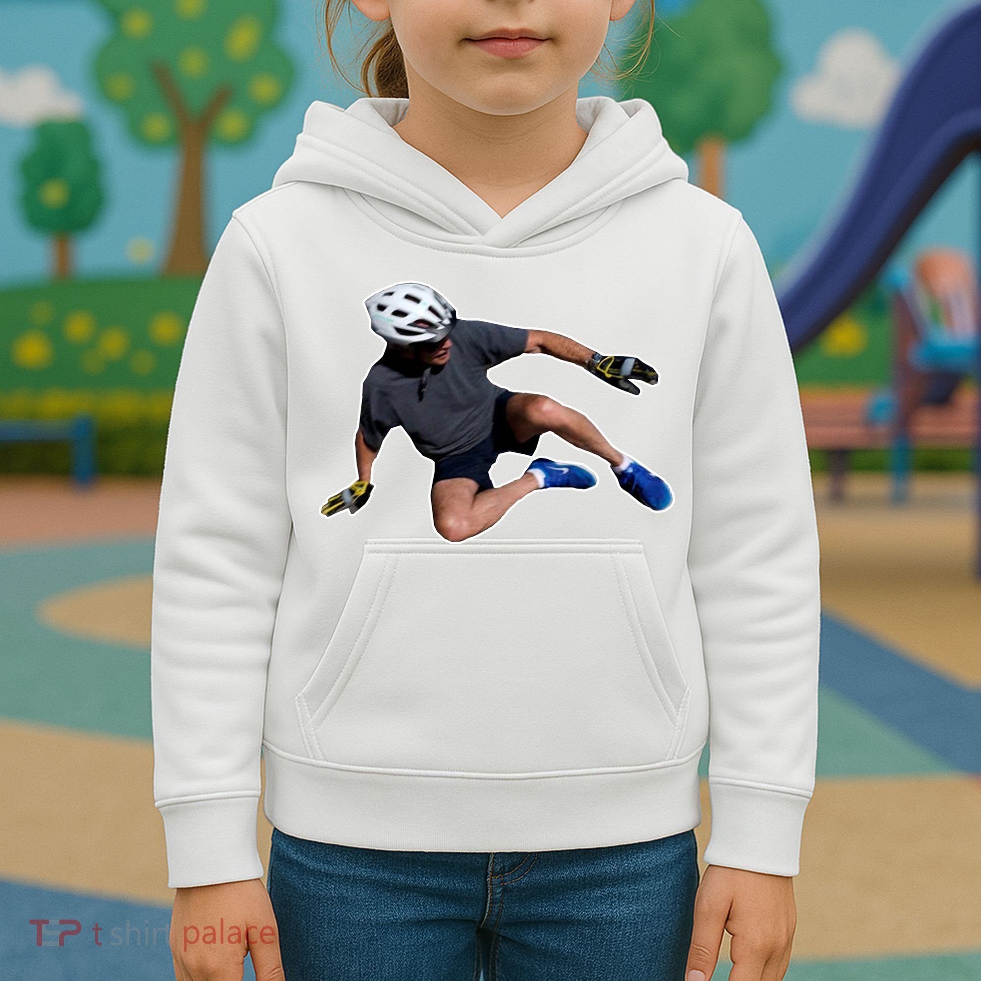 Joe Biden Bicycle Fall Funny Meme Kids Hoodie
