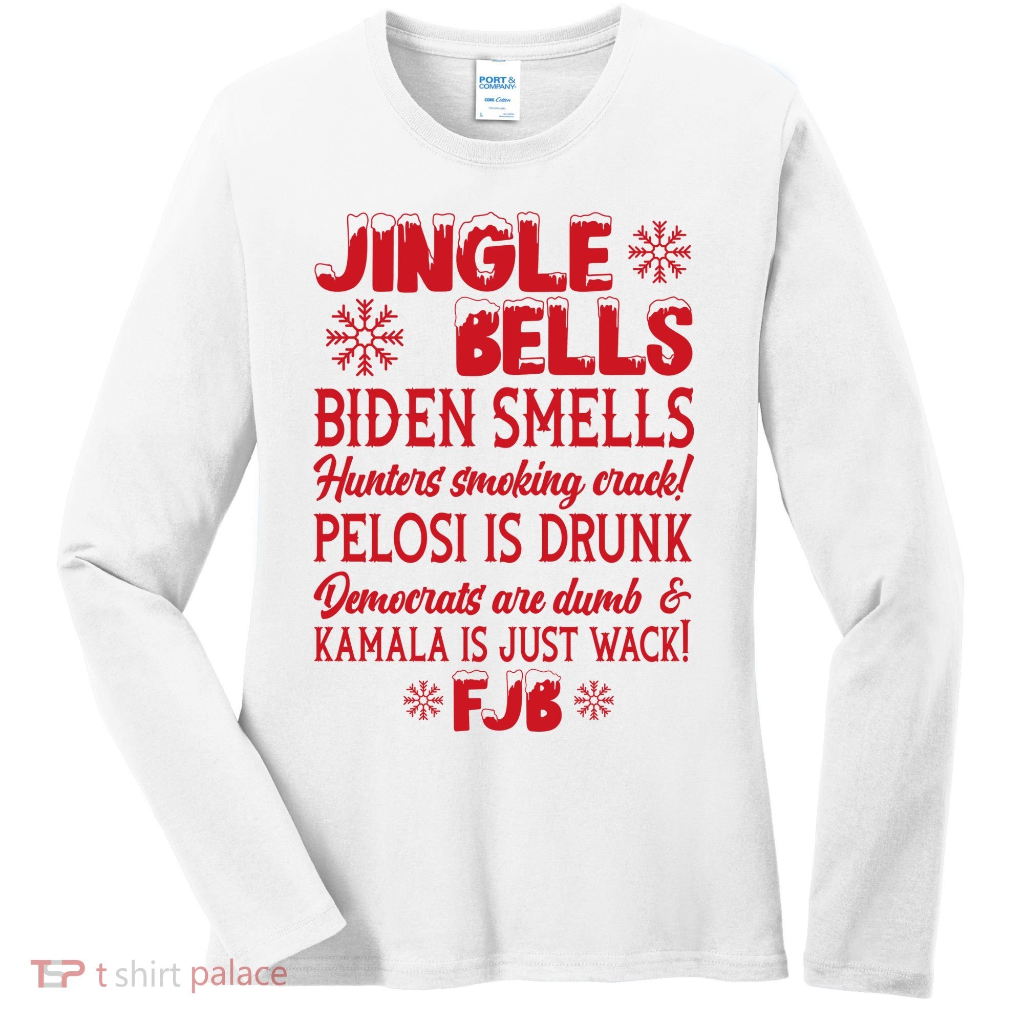 Jingle Bells Biden Smells Funny Republican Christmas Gift Women's Long Sleeve Shirt