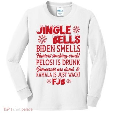 Jingle Bells Biden Smells Funny Republican Christmas Gift Kids Long Sleeve Shirt