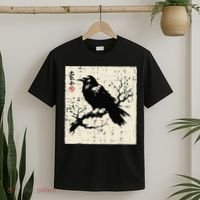 Japanese Bird Black Raven Vintage Crow Art T-Shirt thumb 2