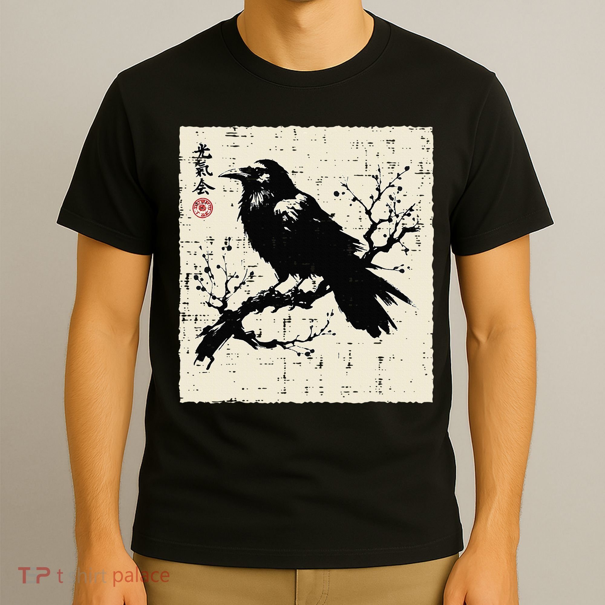 Japanese Bird Black Raven Vintage Crow Art T-Shirt
