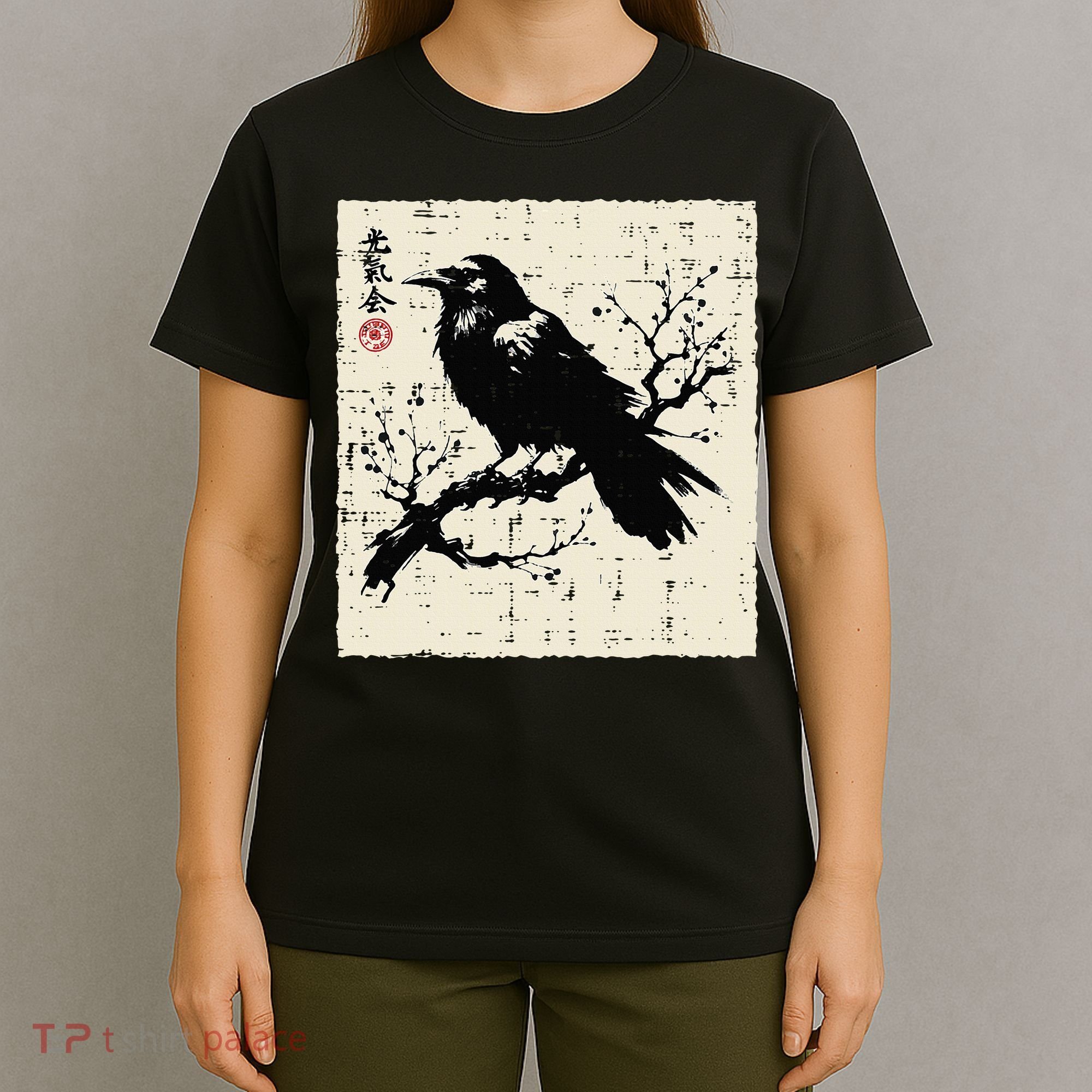 Japanese Bird Black Raven Vintage Crow Art T-Shirt