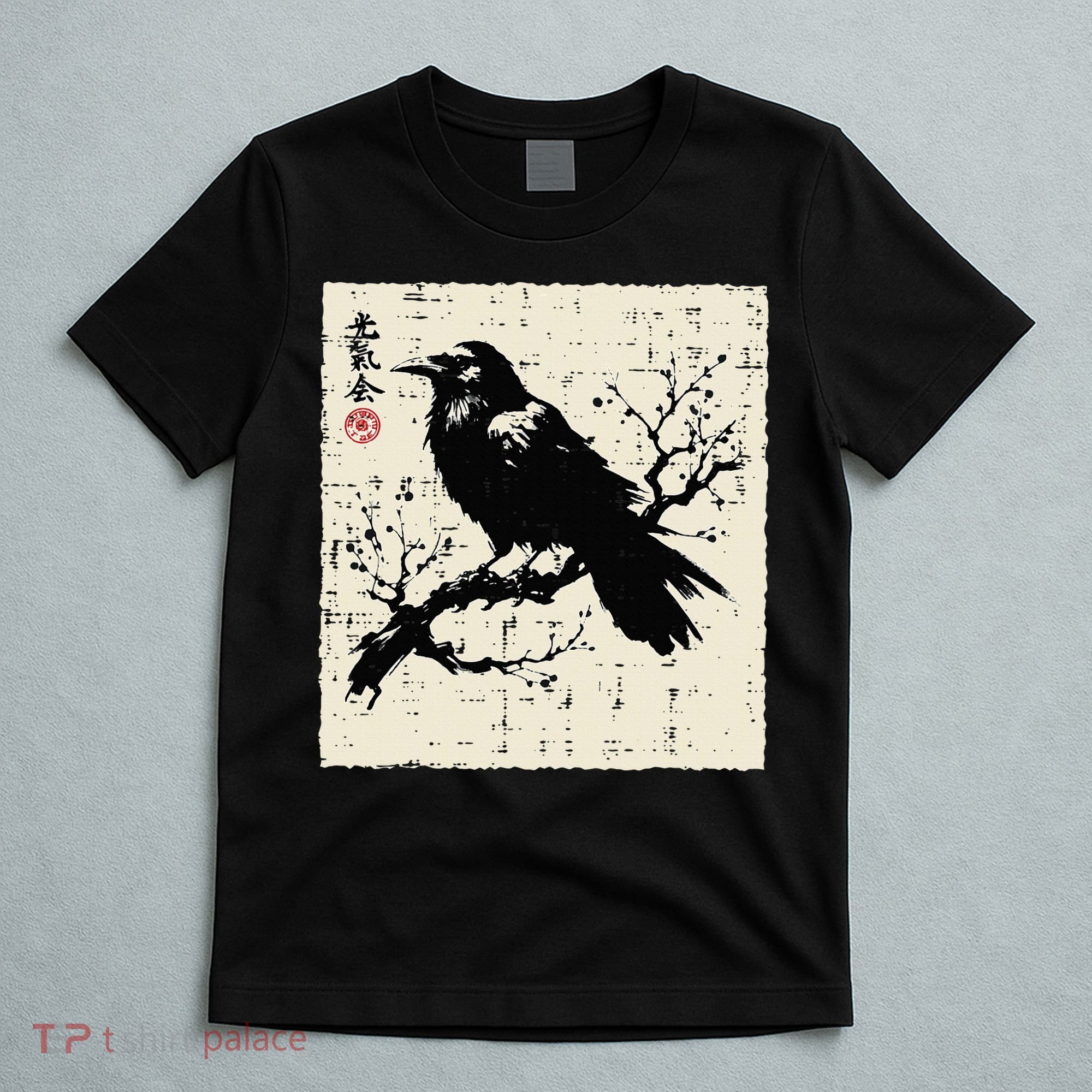Japanese Bird Black Raven Vintage Crow Art T-Shirt