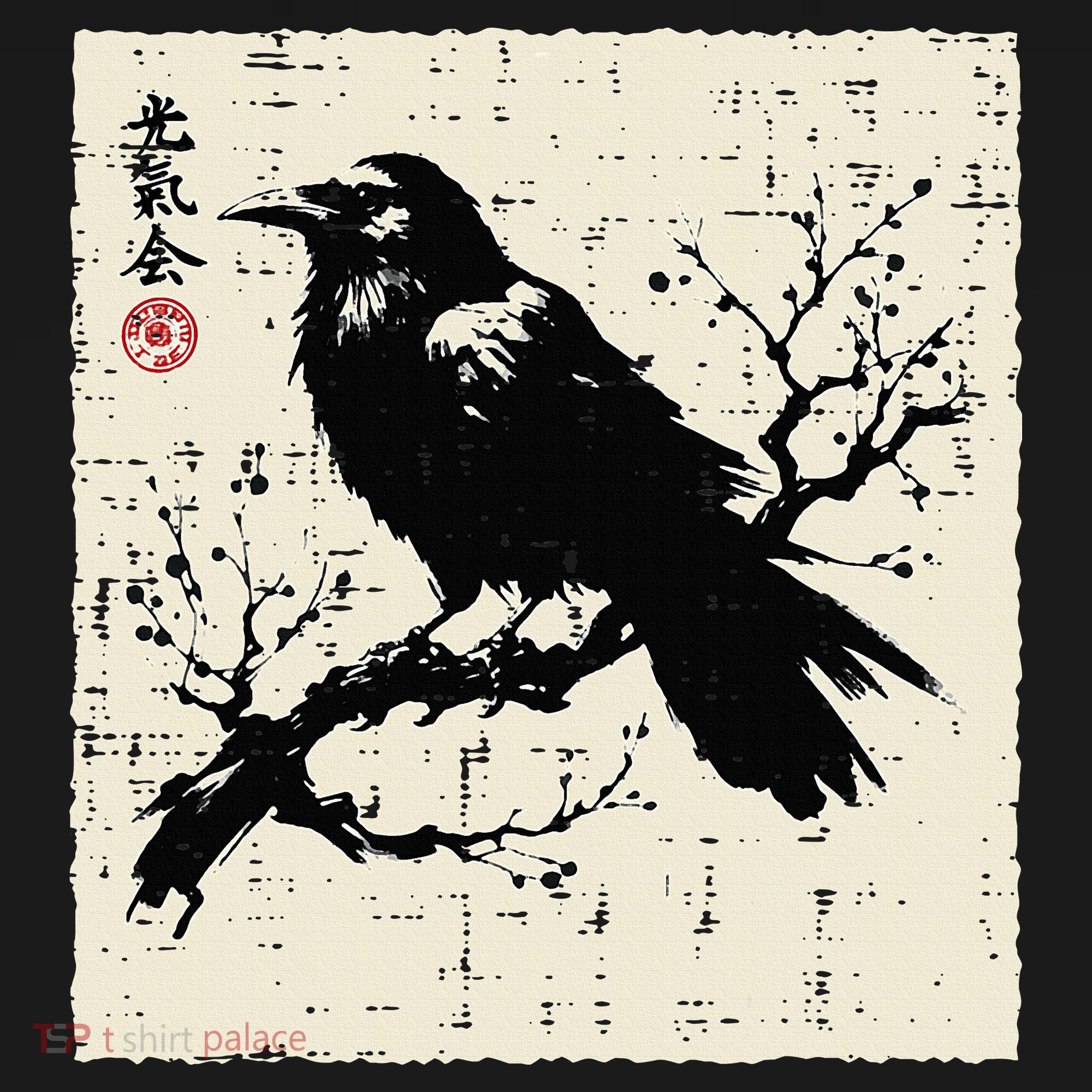 Japanese Bird Black Raven Vintage Crow Art T-Shirt