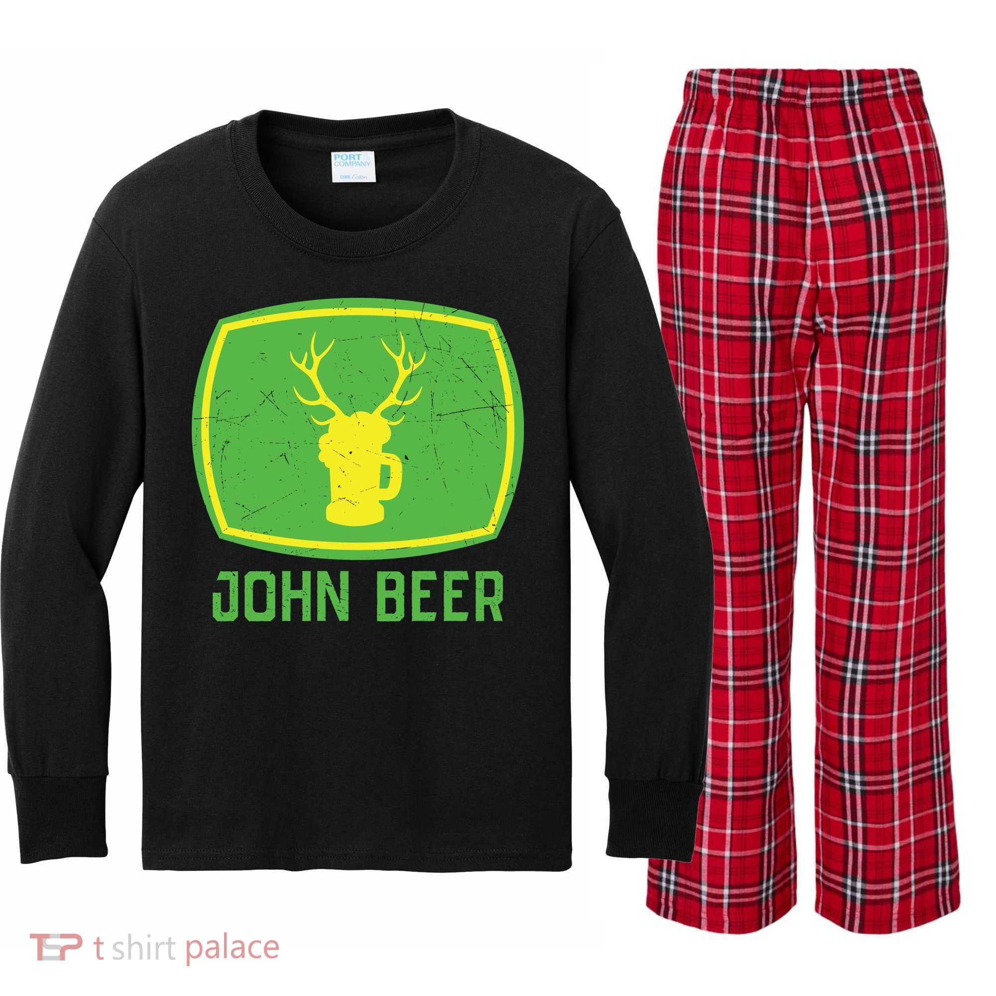 John Beer Beer Gift Beer Lover Kids Long Sleeve Plaid Pajama Set
