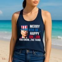 Joe Biden Confused Merry Happy Funny 4th Of July Women's Tank Top thumb 2