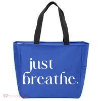 Just Breathe Cute Graphic Mindfulness Meditation Yoga Funny Gift Tote Bag thumb 0