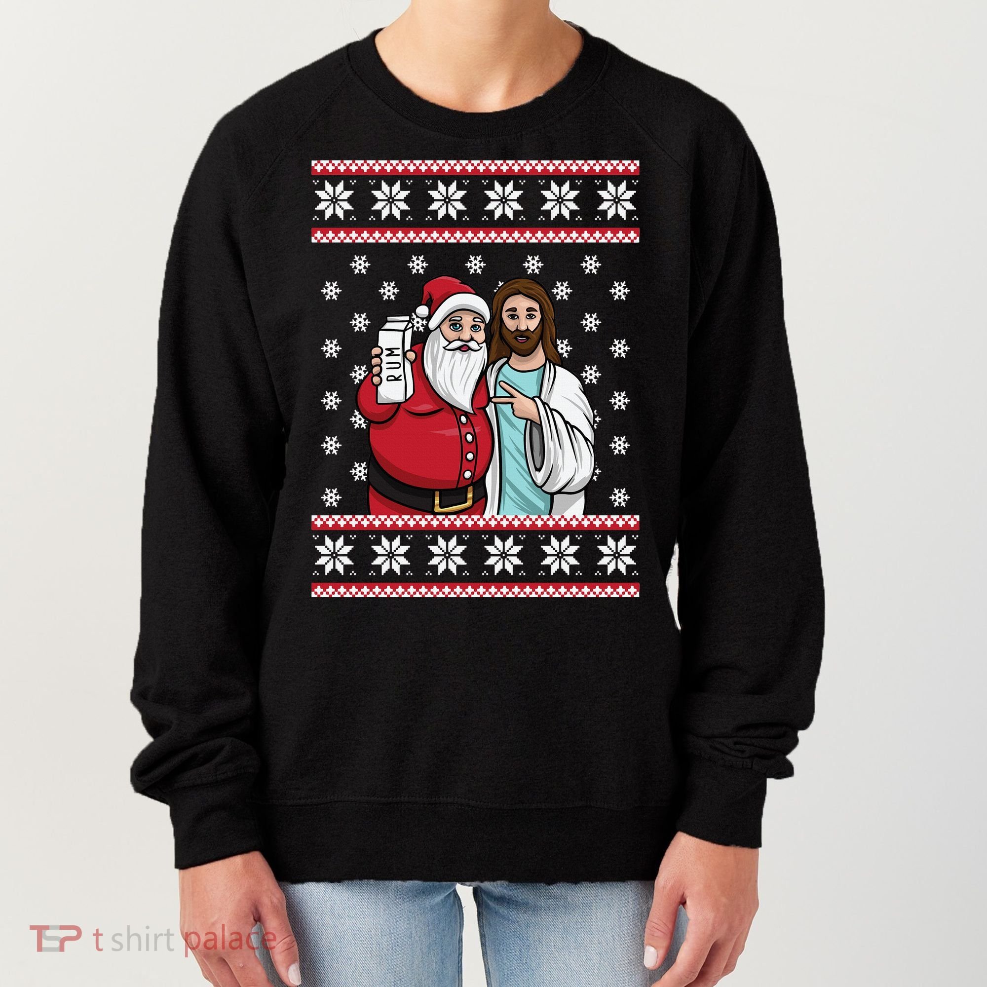 Jingle Bros Christmas Drinking Party Santa Jesus Rum Lovers Women's Sweatshirt