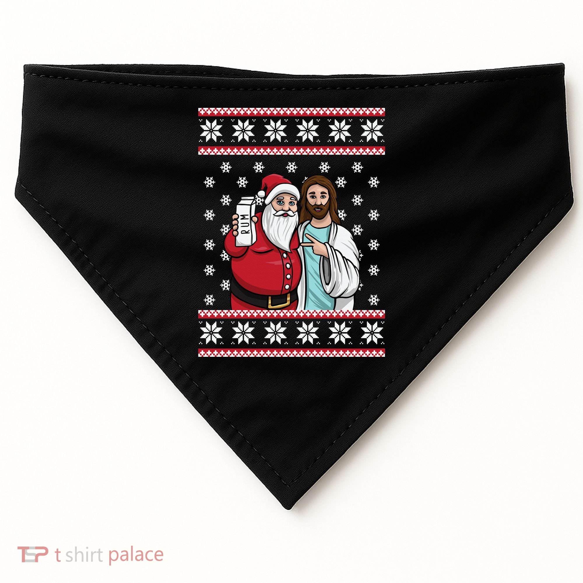 Jingle Bros Christmas Drinking Party Santa Jesus Rum Lovers USA-Made Doggie Bandana