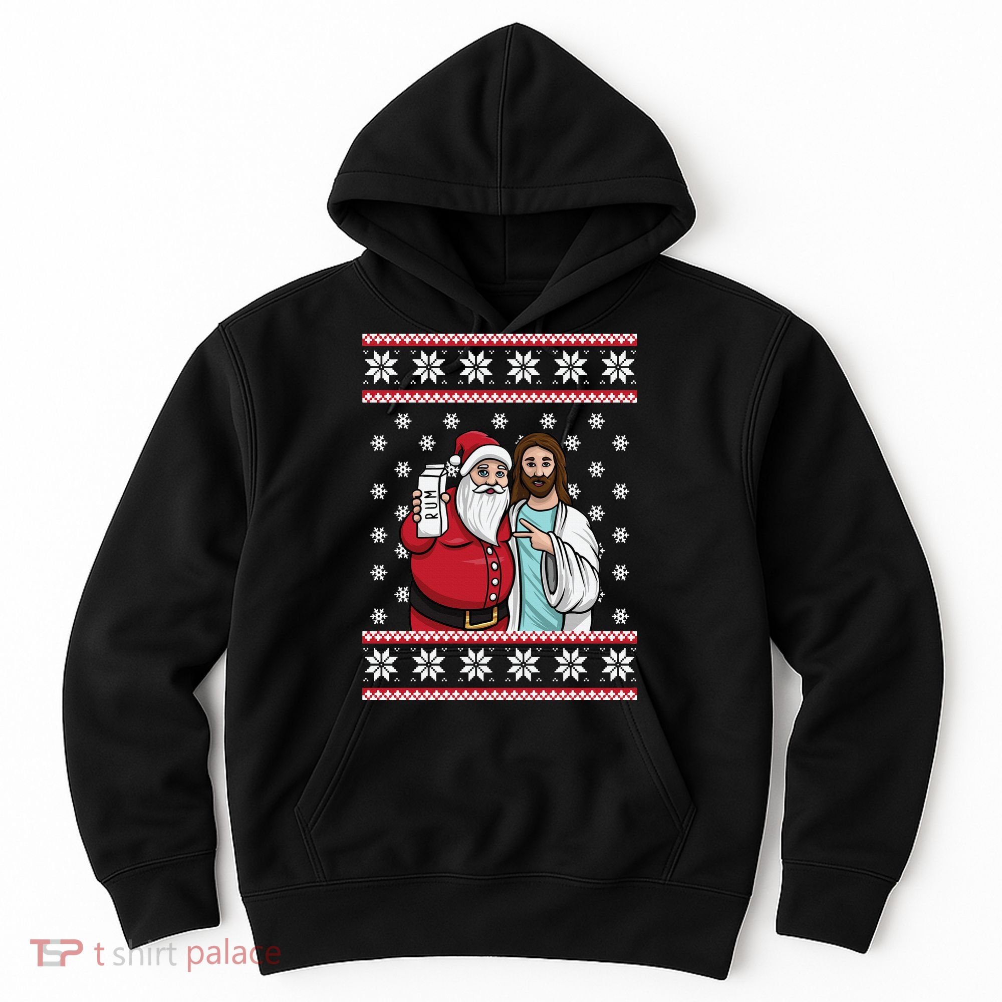 Jingle Bros Christmas Drinking Party Santa Jesus Rum Lovers Hoodie