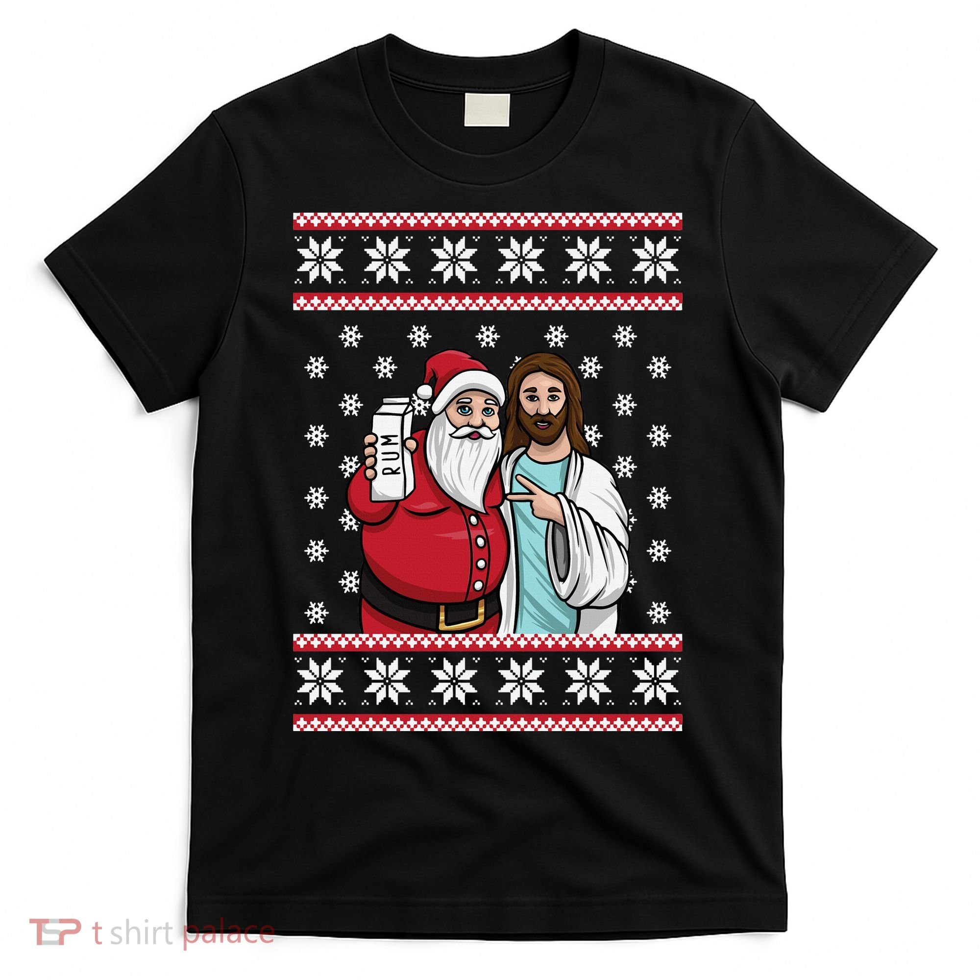 Jingle Bros Christmas Drinking Party Santa Jesus Rum Lovers T-Shirt