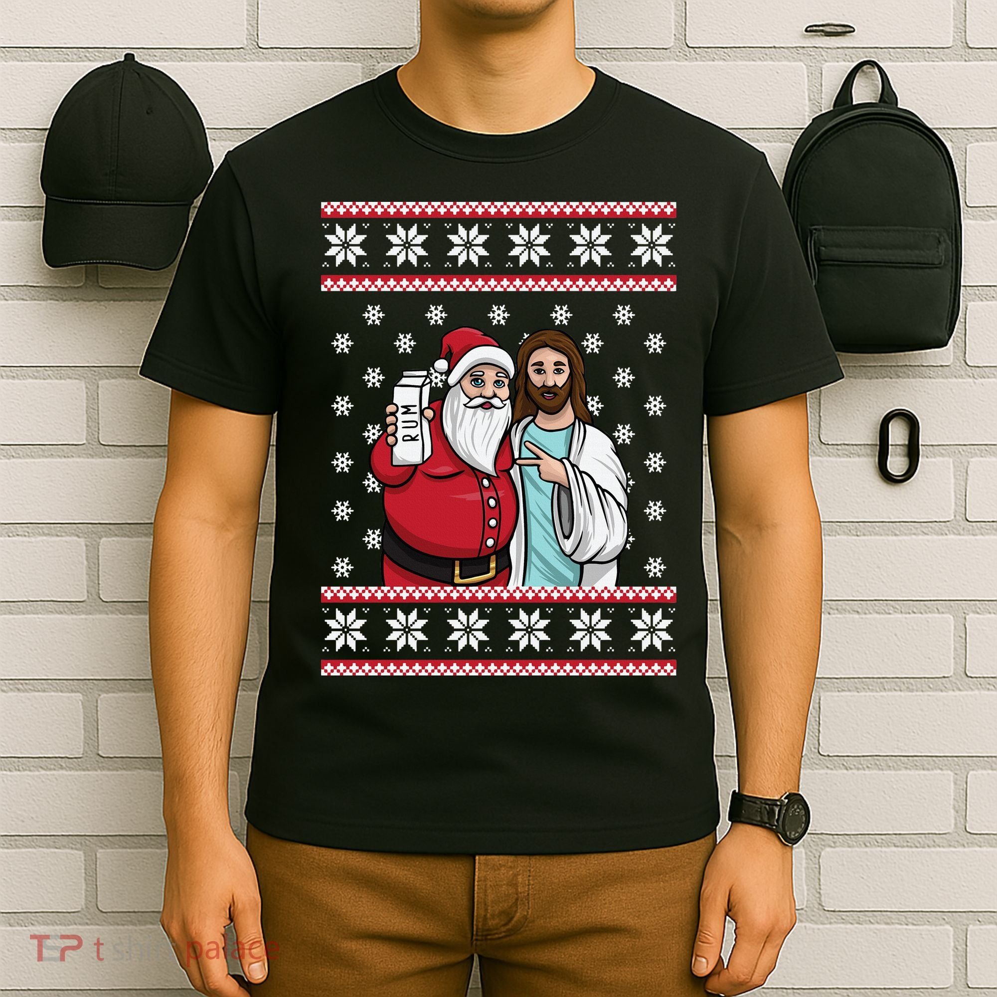 Jingle Bros Christmas Drinking Party Santa Jesus Rum Lovers T-Shirt