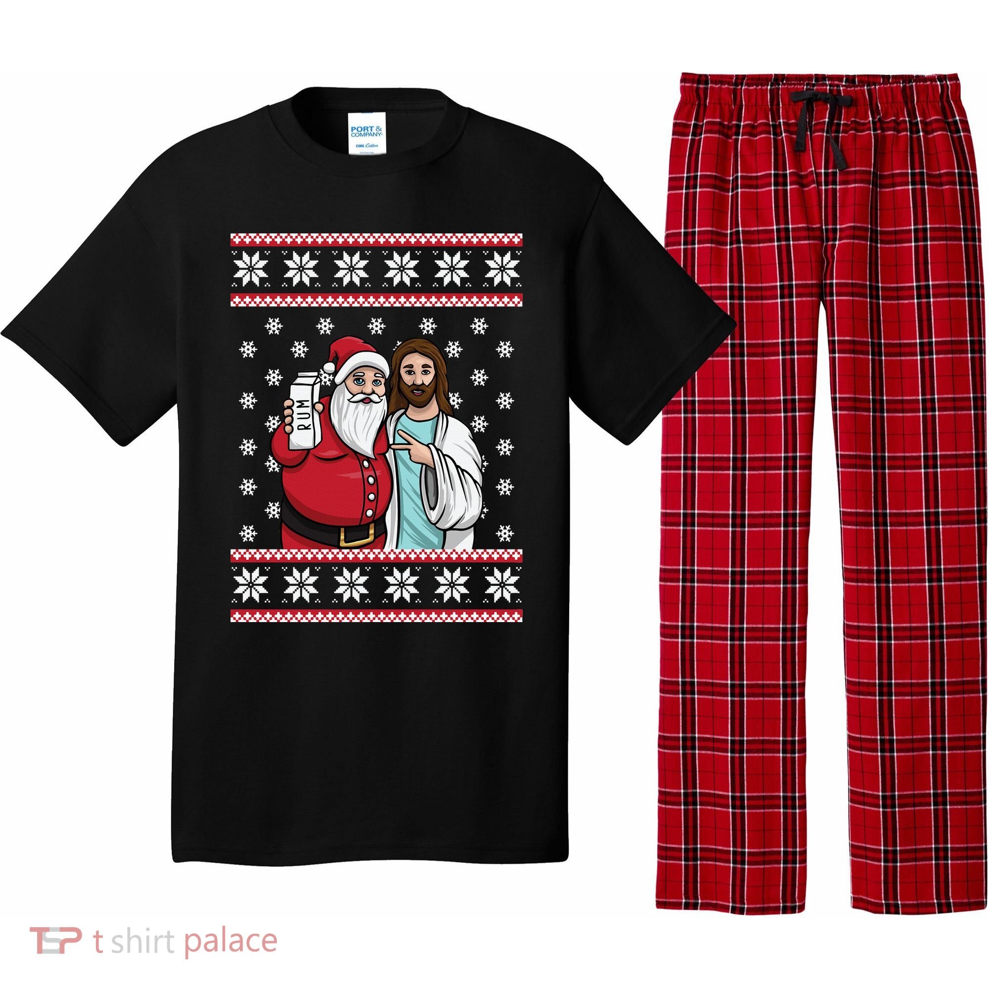 Jingle Bros Christmas Drinking Party Santa Jesus Rum Lovers Pajama Set