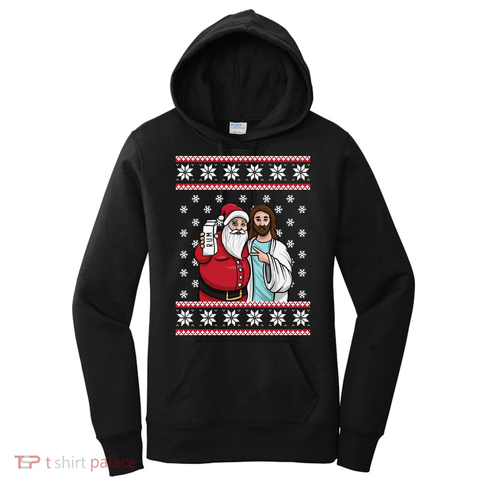 Jingle Bros Christmas Drinking Party Santa Jesus Rum Lovers Women's Hoodie