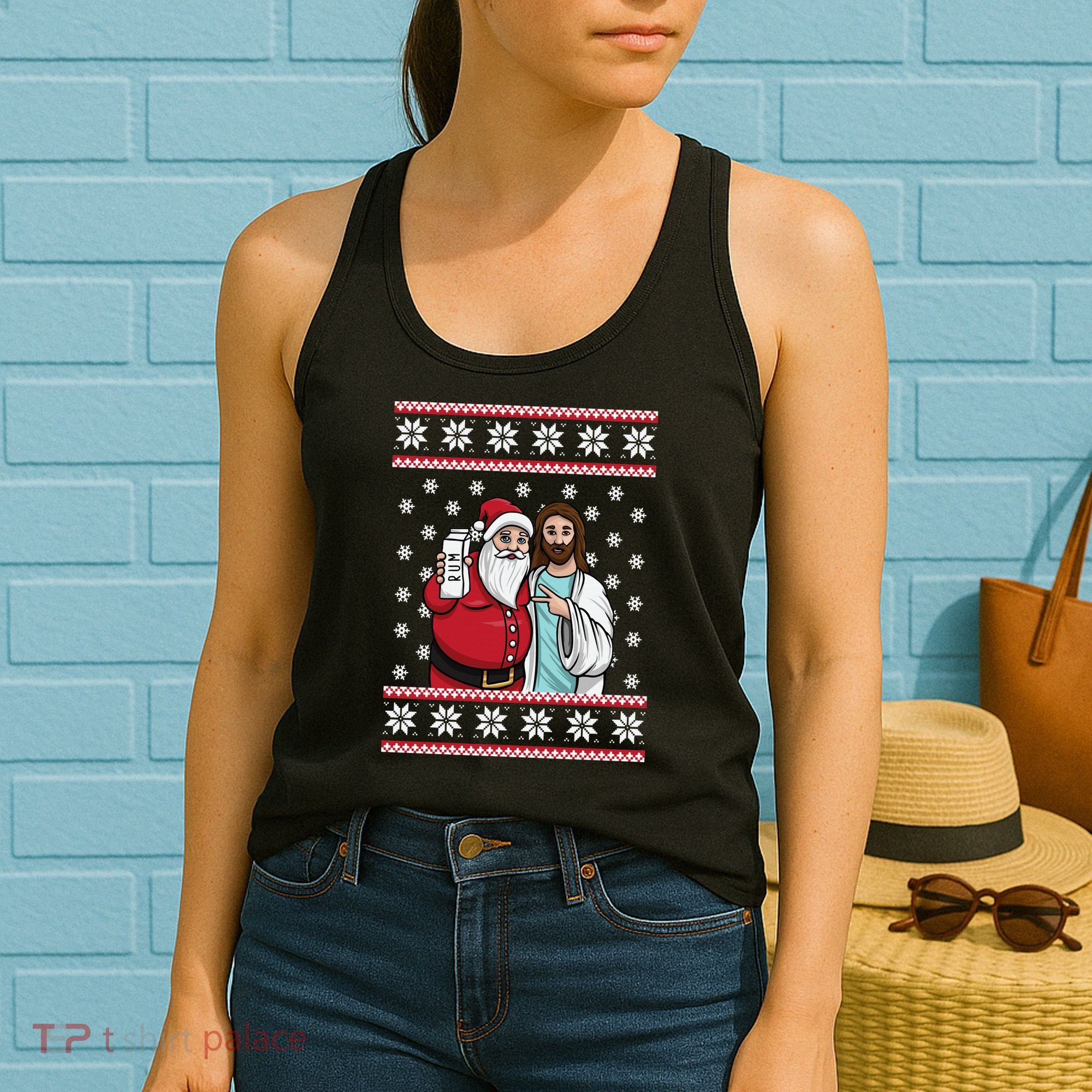 Jingle Bros Christmas Drinking Party Santa Jesus Rum Lovers Women's Tank Top