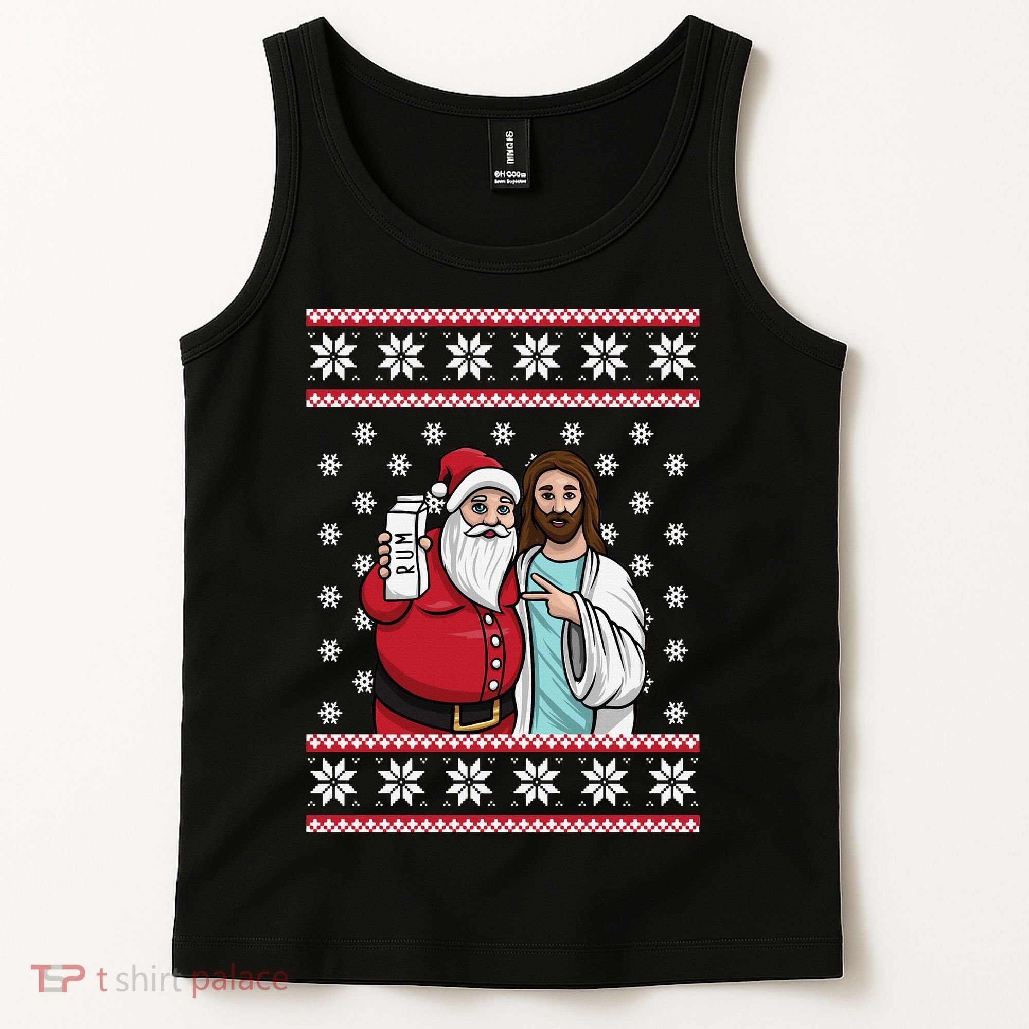 Jingle Bros Christmas Drinking Party Santa Jesus Rum Lovers Tank Top