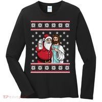 Jingle Bros Christmas Drinking Party Santa Jesus Rum Lovers Women's Long Sleeve Shirt thumb 0