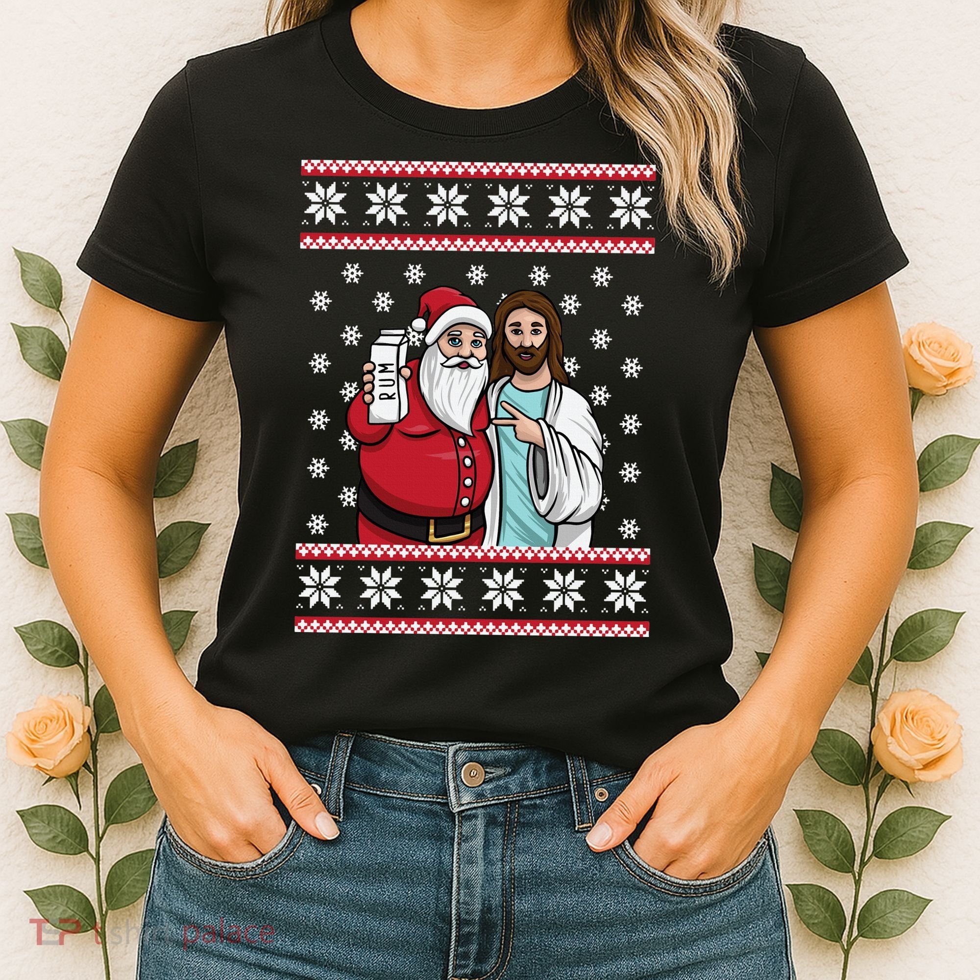 Jingle Bros Christmas Drinking Party Santa Jesus Rum Lovers Women's T-Shirt