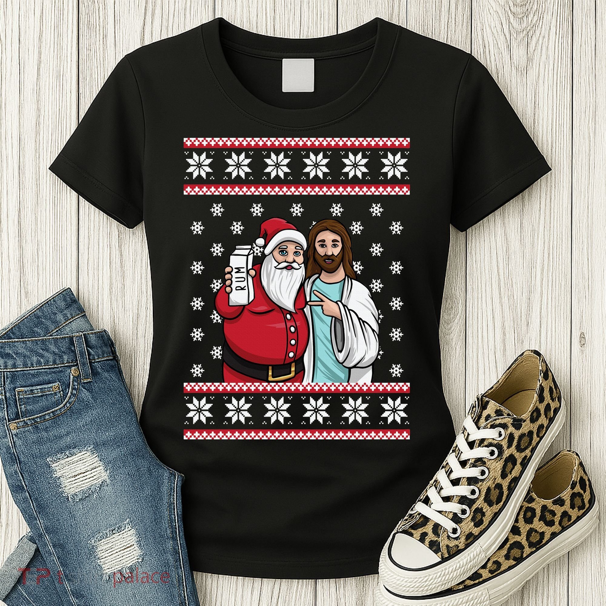 Jingle Bros Christmas Drinking Party Santa Jesus Rum Lovers Women's T-Shirt