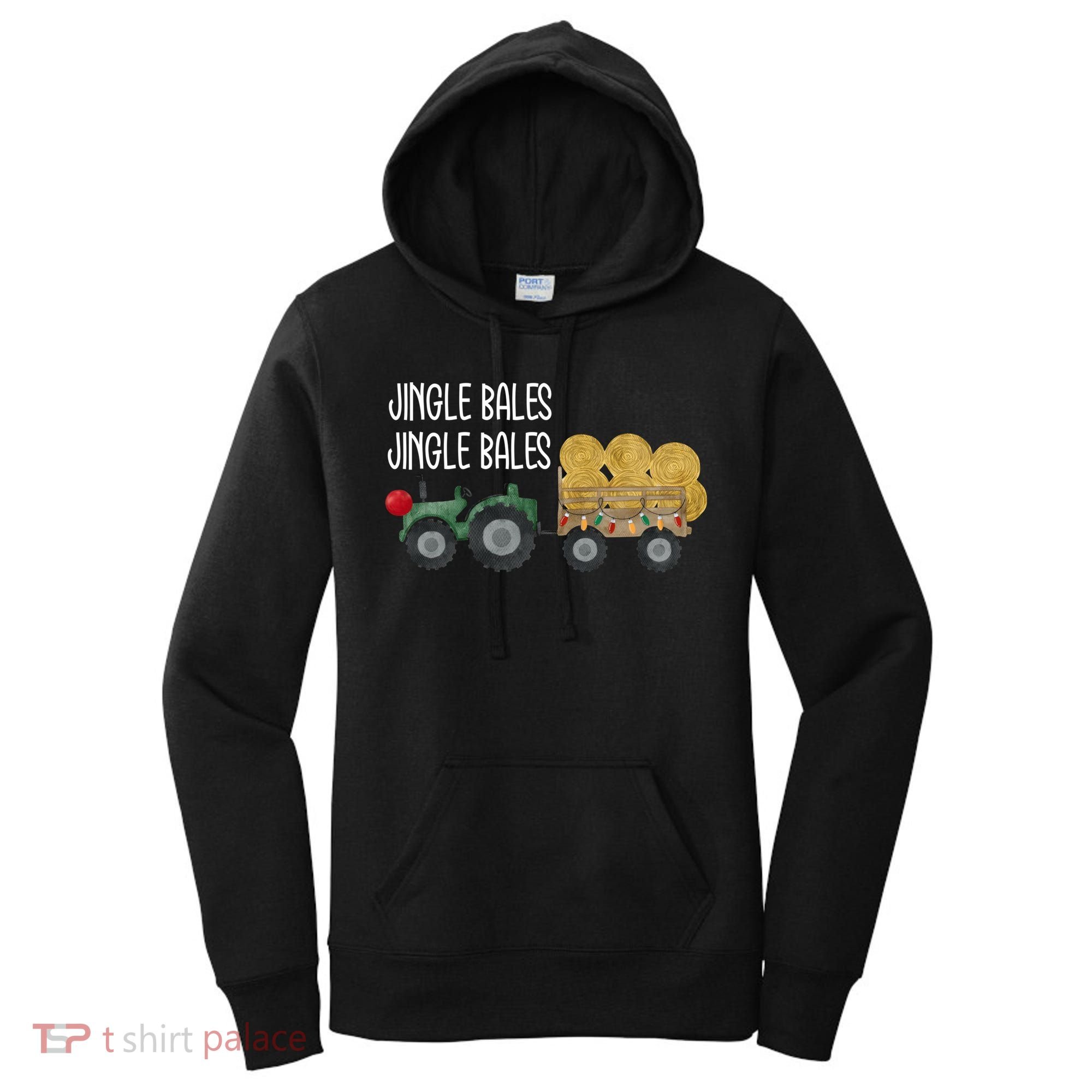 Jingle Bales Christmas Tree Tractor Farmer Farming Family Gift Women's Hoodie