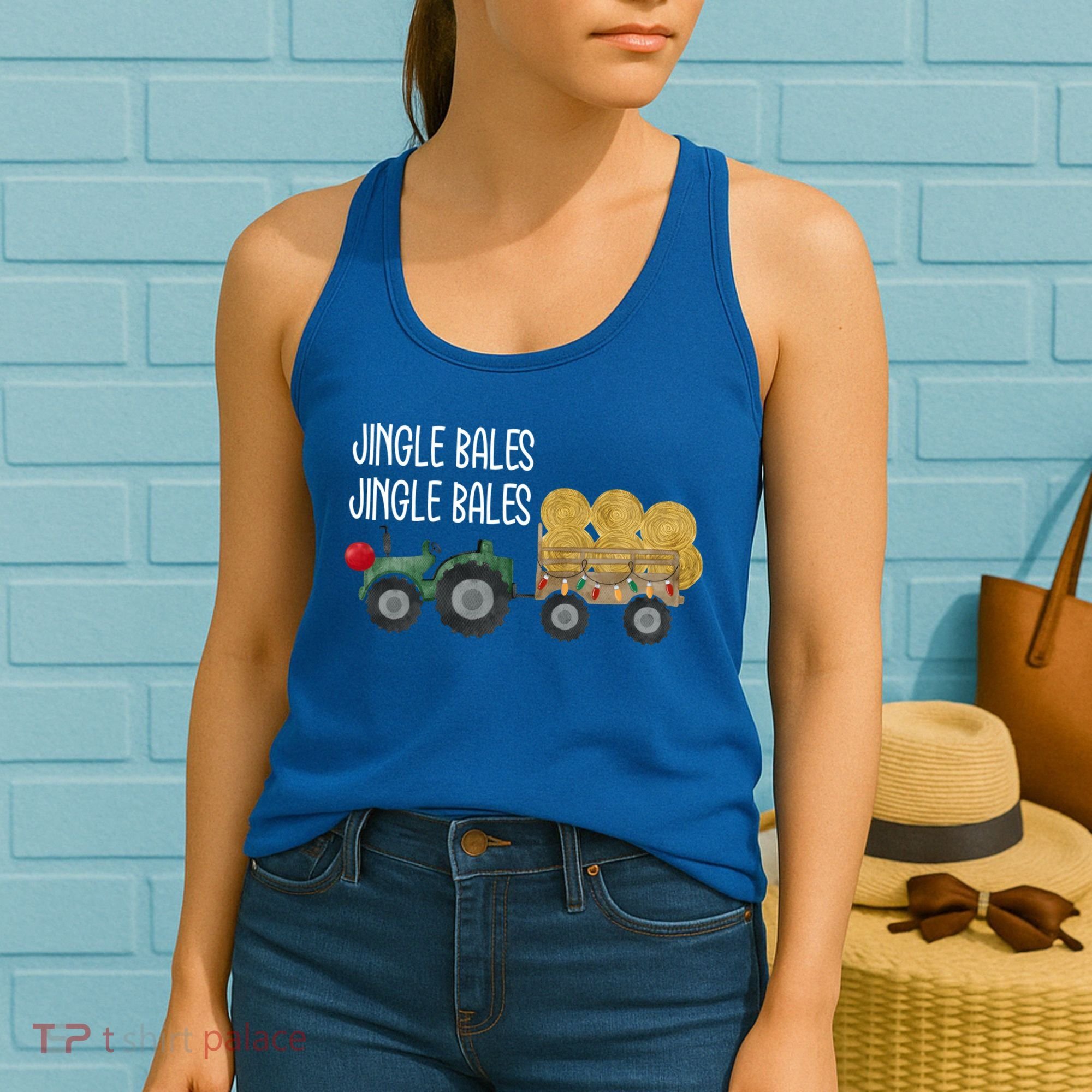 Jingle Bales Christmas Tree Tractor Farmer Farming Family Gift Women's Tank Top