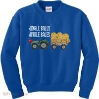 Jingle Bales Christmas Tree Tractor Farmer Farming Family Gift Kids Sweatshirt thumb 0