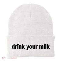 Drink Your Milk Daily Funny Meme Beanie thumb 0