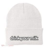 Drink Your Milk Funny Slogan Beanie thumb 0