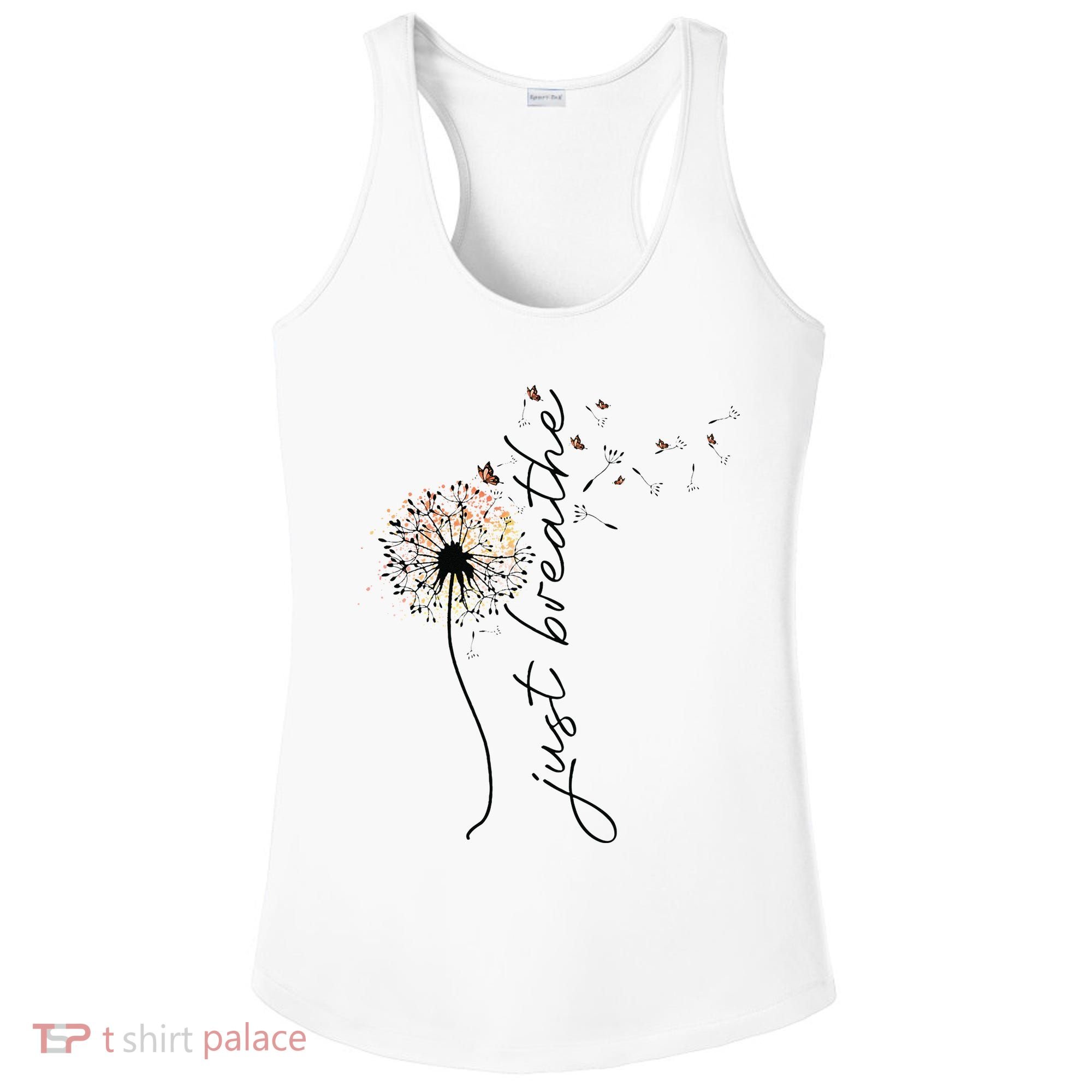 Just Breathe Dandelion And Buterflies Summer Top Ladies PosiCharge Competitor Racerback Tank