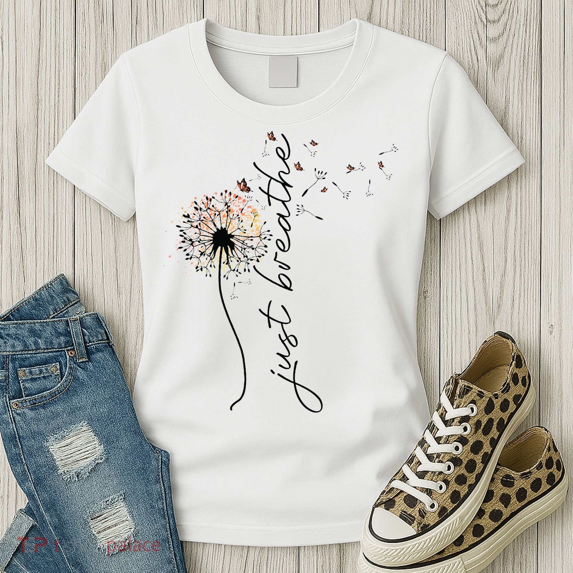Just Breathe Dandelion And Buterflies Summer Top Women's T-Shirt